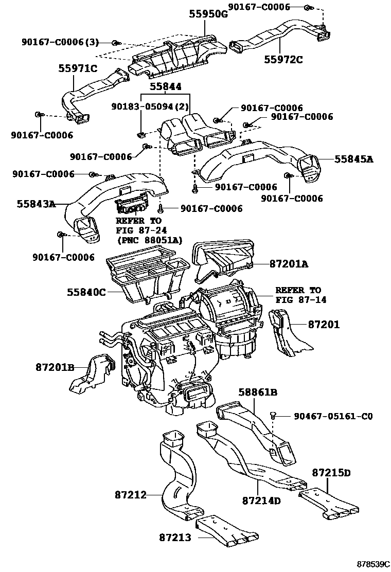 Toyota CAMRY 暖风和空调系统 - 控制器和风管 EPC diagram — 878539C