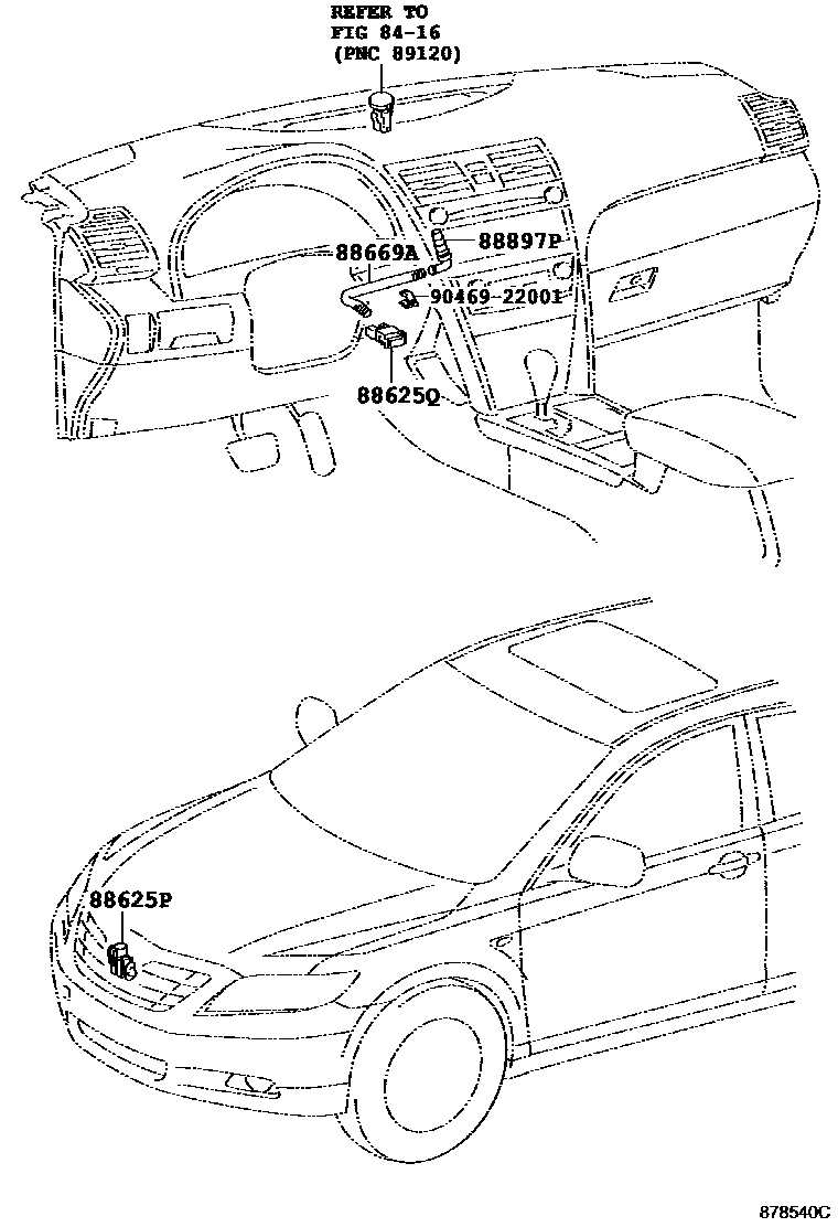 Toyota CAMRY 暖风和空调系统 - 控制器和风管 EPC diagram — 878540C