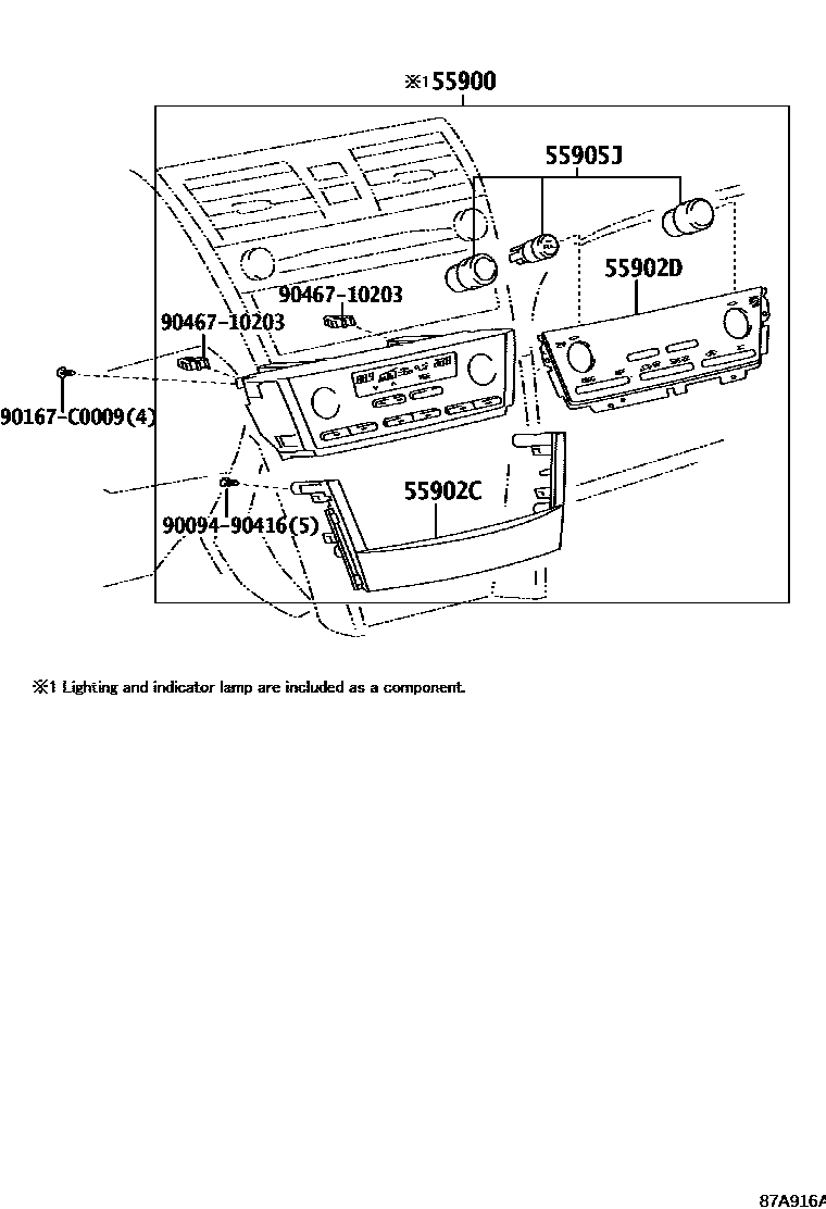 Toyota CAMRY 暖风和空调系统 - 控制器和风管 EPC diagram — 87A916A