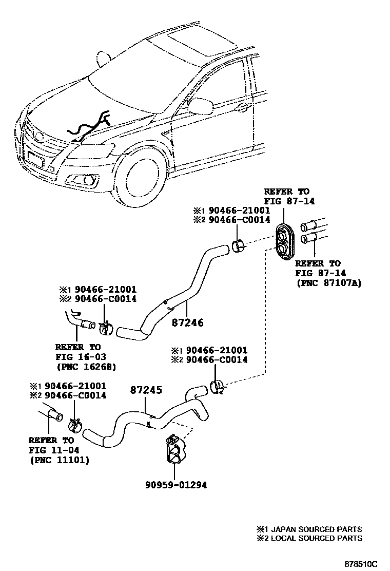 Toyota CAMRY 暖风和空调系统 - 水管 EPC diagram — 878510C