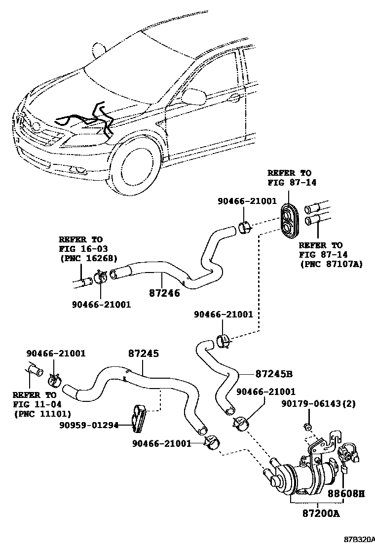 Toyota CAMRY 暖风和空调系统 - 水管 EPC diagram — 87B320A