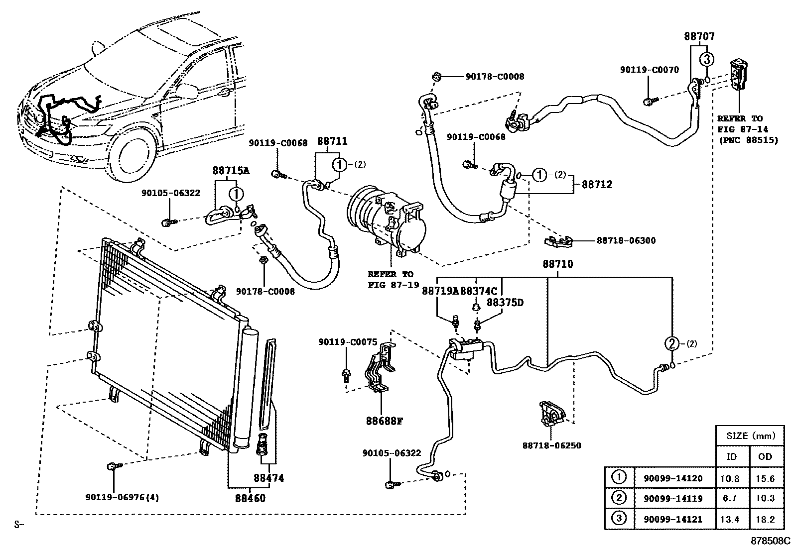 Toyota CAMRY Heating & Air Conditioning - Cooler Piping EPC diagram — 878508C