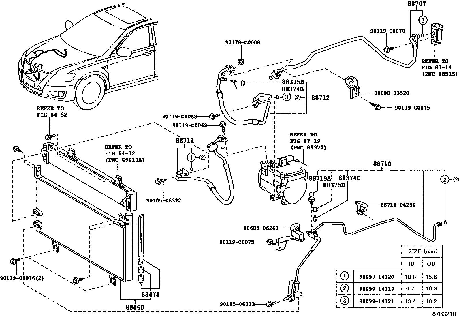 Toyota CAMRY Heating & Air Conditioning - Cooler Piping EPC diagram — 87B321B