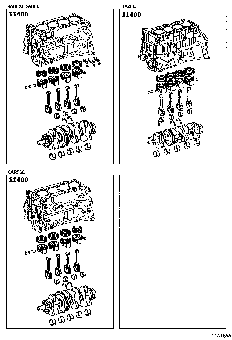 Toyota CAMRY Short Block Assembly EPC diagram — 11A165A