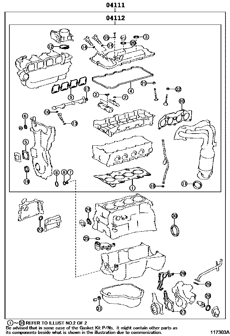Toyota CAMRY Engine Overhaul Gasket Kit EPC diagram — 117303A