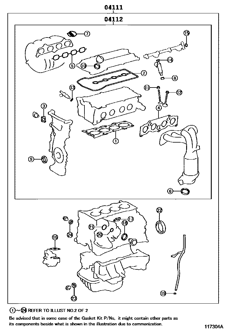 Toyota CAMRY Engine Overhaul Gasket Kit EPC diagram — 117304A