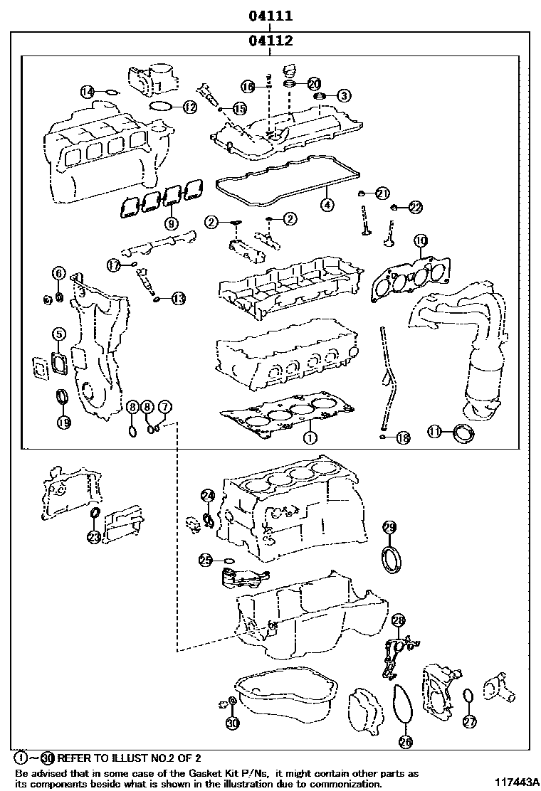 Toyota CAMRY Engine Overhaul Gasket Kit EPC diagram — 117443A