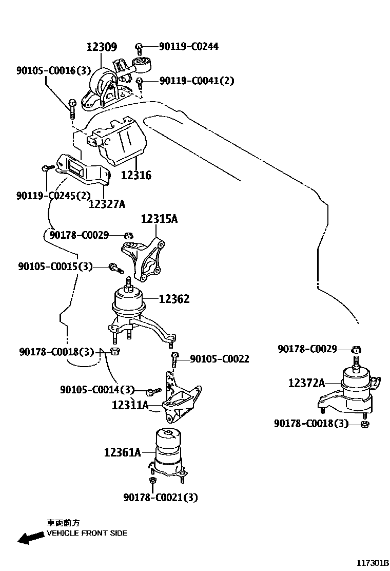 Toyota CAMRY Engine Mounting EPC diagram — 117301B