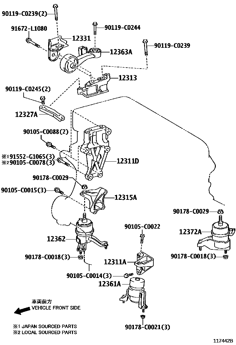 Toyota CAMRY Engine Mounting EPC diagram — 117442B