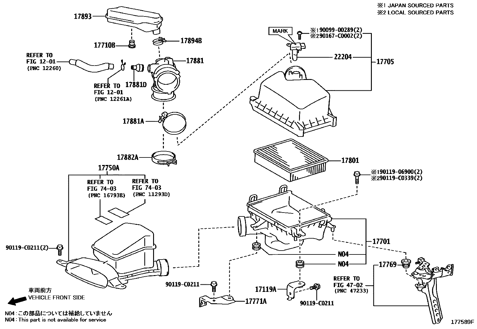 Toyota CAMRY Air Cleaner EPC diagram — 177589F