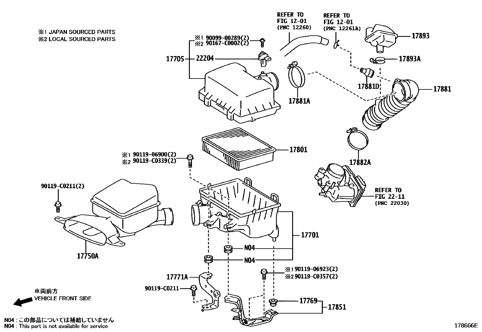 Toyota CAMRY Air Cleaner EPC diagram — 178666E
