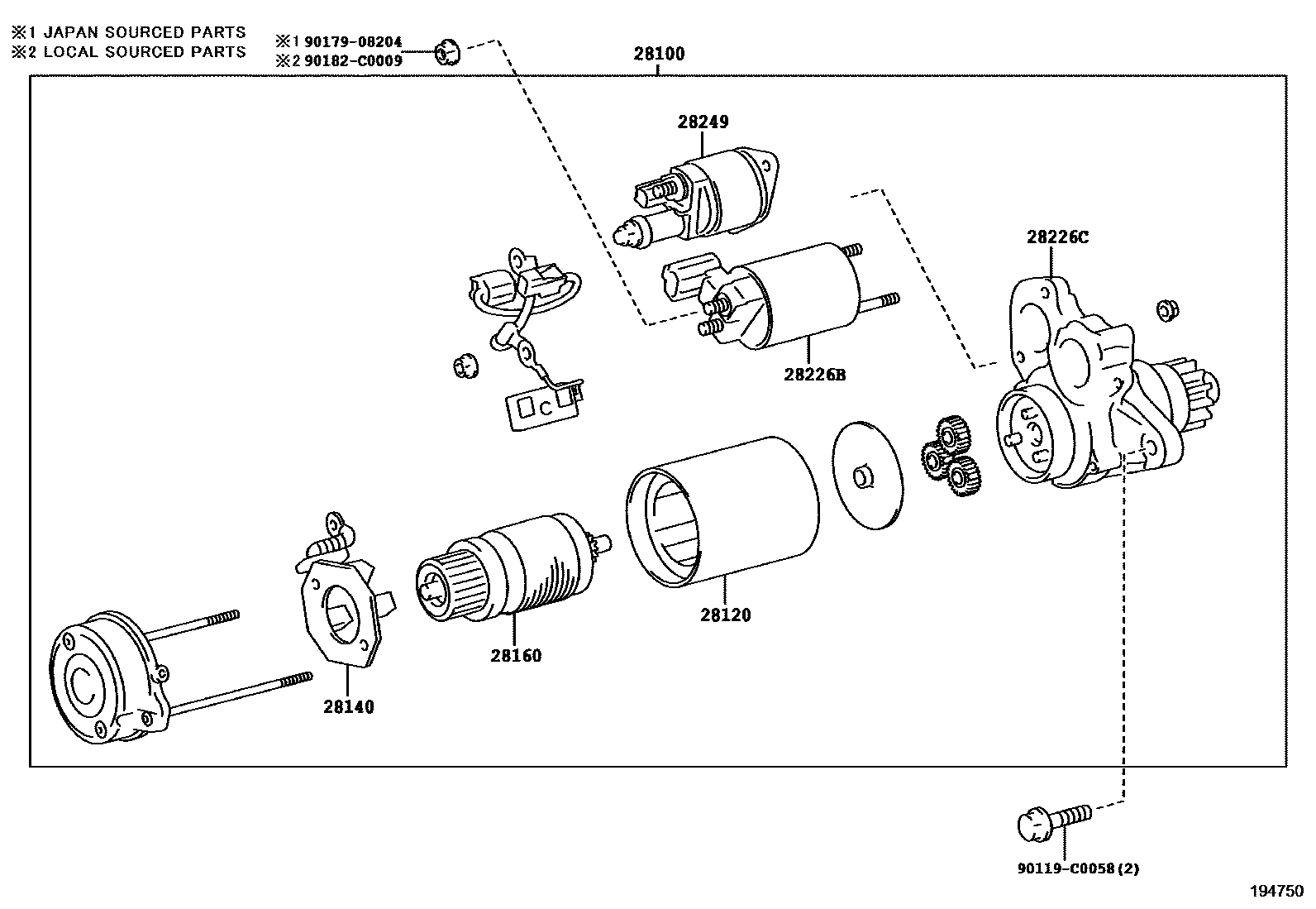 Toyota CAMRY 起动机 EPC diagram — 194750