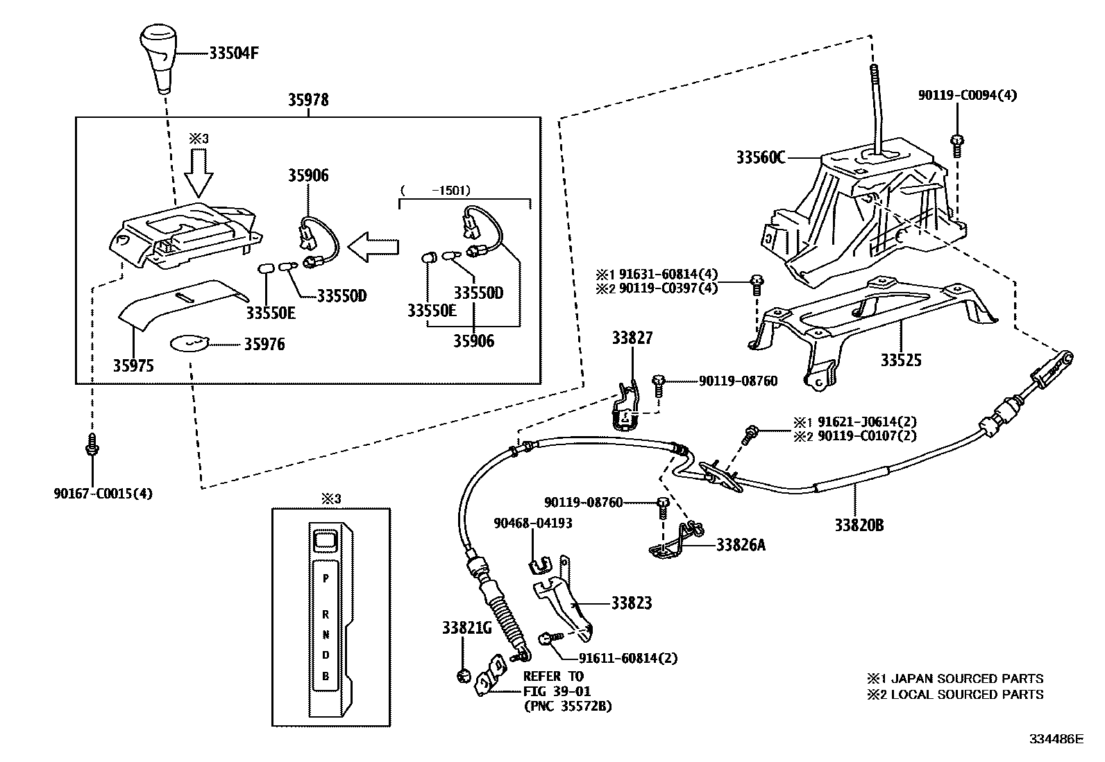 Toyota CAMRY Shift Lever & Retainer EPC diagram — 334486E