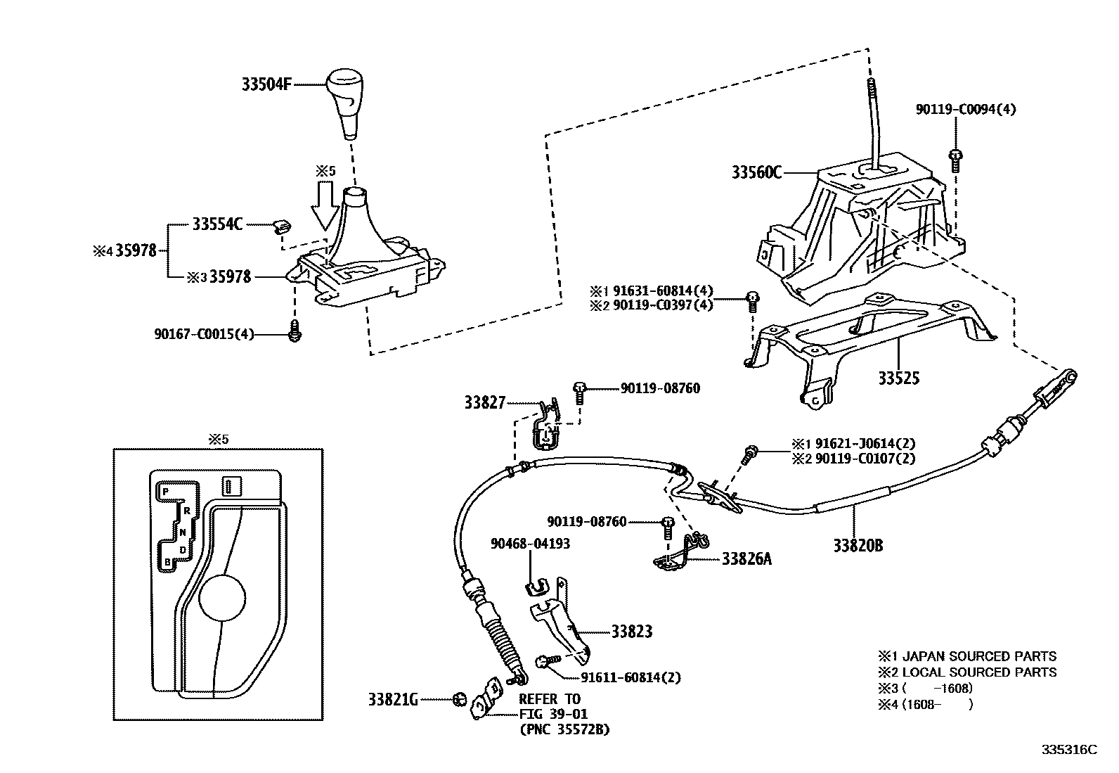 Toyota CAMRY Shift Lever & Retainer EPC diagram — 335316C