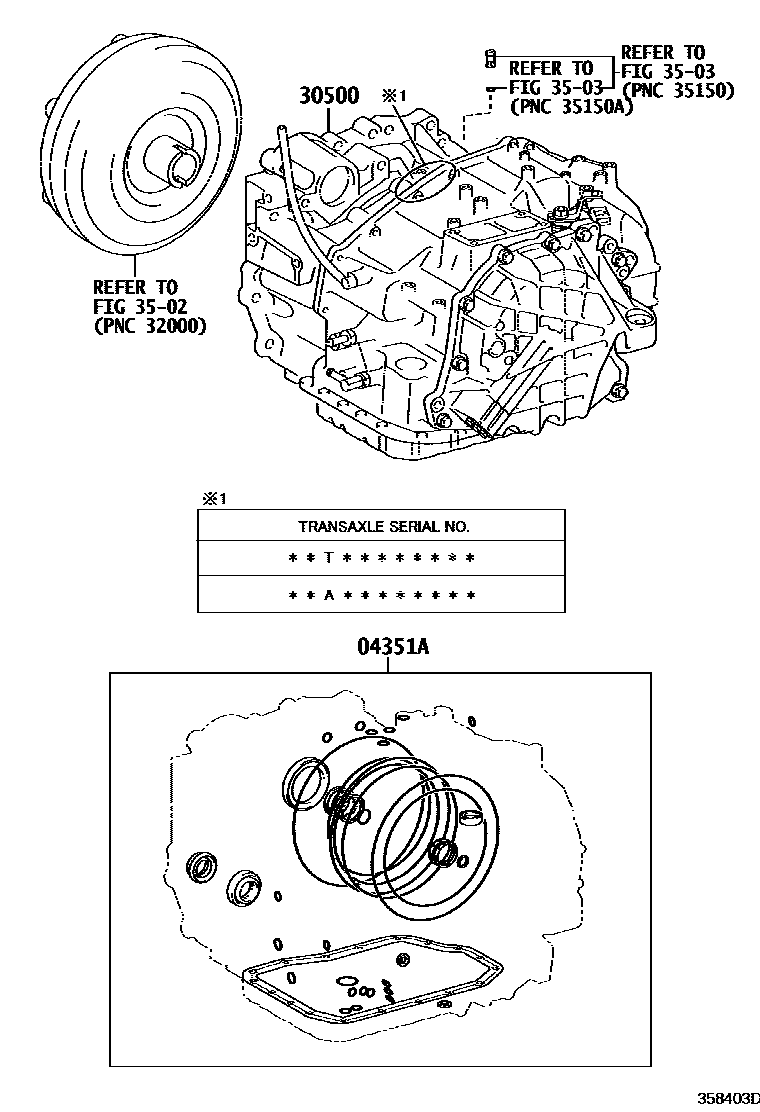 Toyota CAMRY 传动桥或变速器总成和衬垫组件(ATM) EPC diagram — 358403D