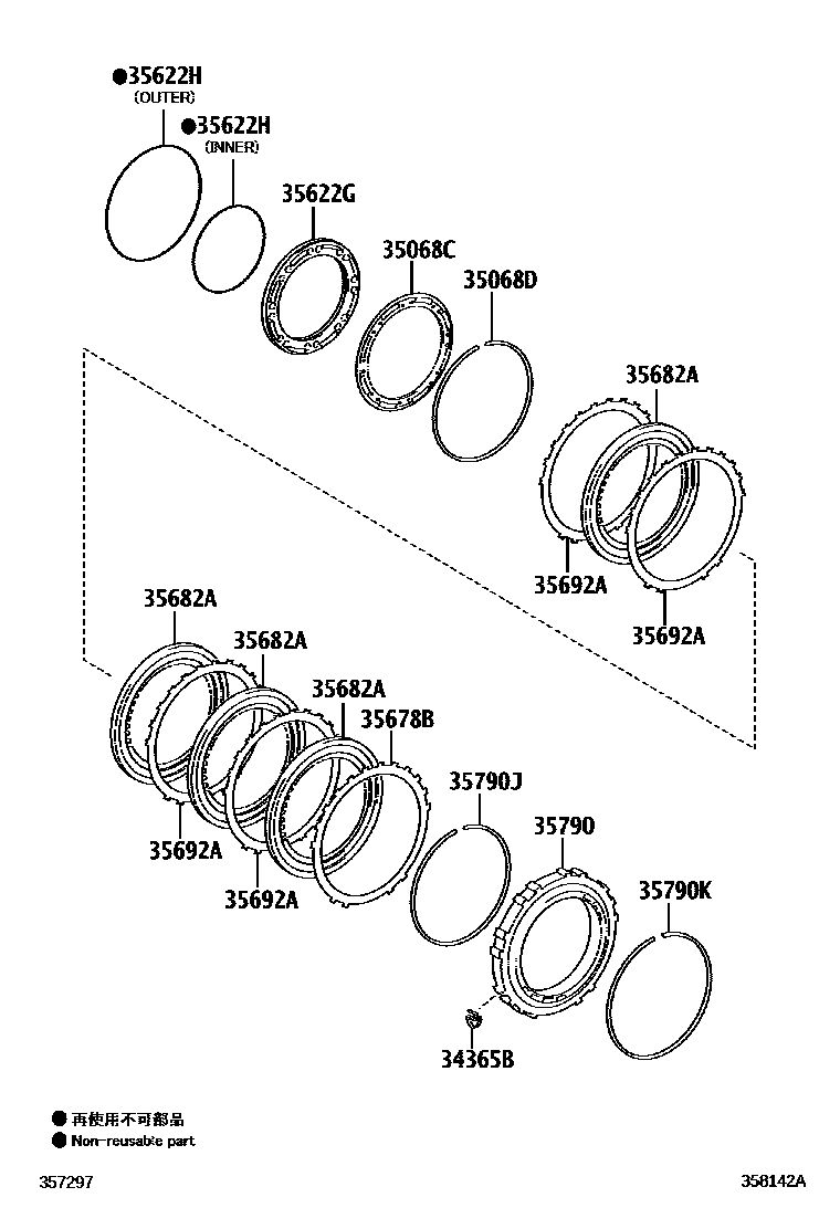 Toyota CAMRY 中央支架和行星太阳齿轮(ATM) EPC diagram — 358142A