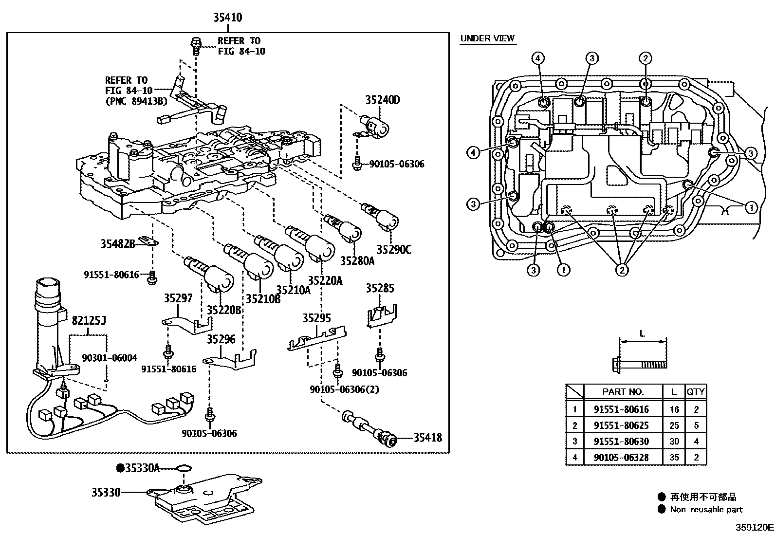 Toyota CAMRY 阀体和滤油网(ATM) EPC diagram — 359120E