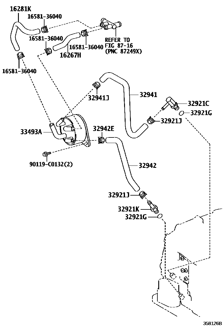 Toyota CAMRY 变速器油冷却器和配管(ATM) EPC diagram — 358126B