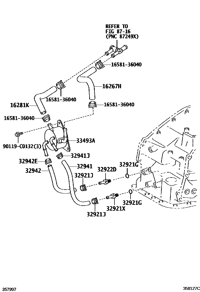 Toyota CAMRY 变速器油冷却器和配管(ATM) EPC diagram — 358127C