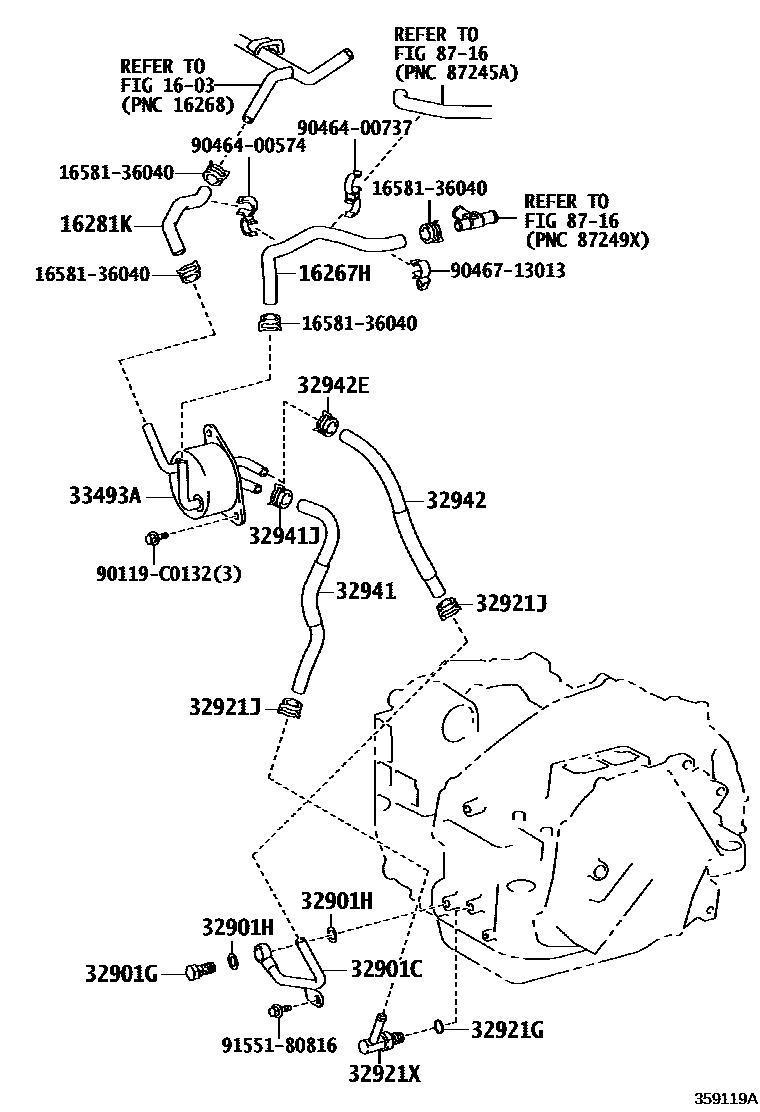 Toyota CAMRY 变速器油冷却器和配管(ATM) EPC diagram — 359119A