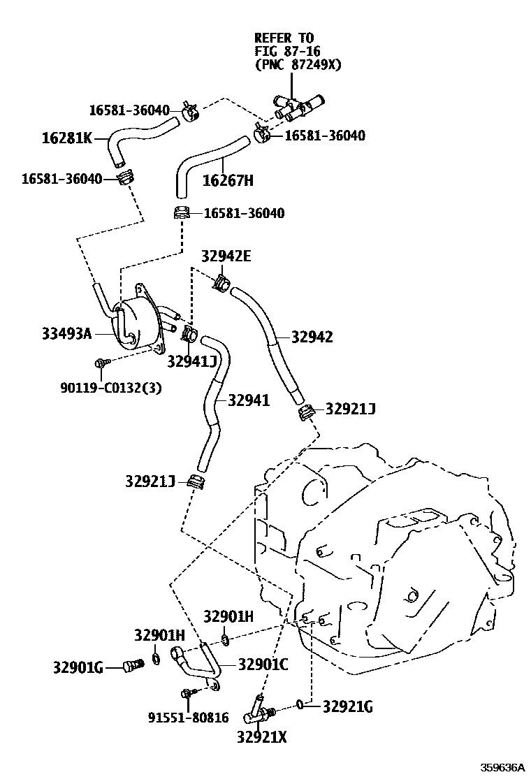 Toyota CAMRY 变速器油冷却器和配管(ATM) EPC diagram — 359636A