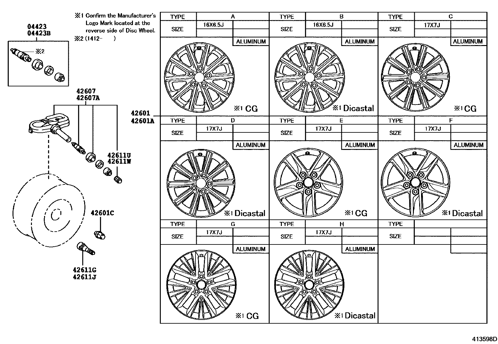 Toyota CAMRY 车轮和车轮盖 EPC diagram — 413598D