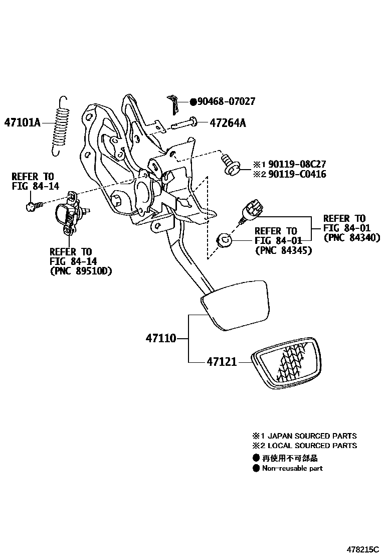 Toyota CAMRY Brake Pedal & Bracket EPC diagram — 478215C