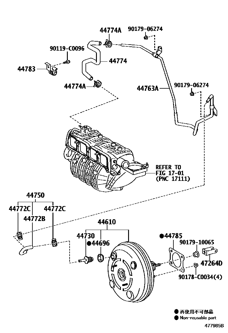 Toyota CAMRY 制动助力器和真空管 EPC diagram — 477985B