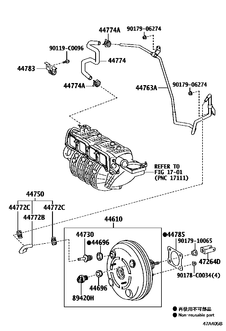 Toyota CAMRY 制动助力器和真空管 EPC diagram — 47A405B
