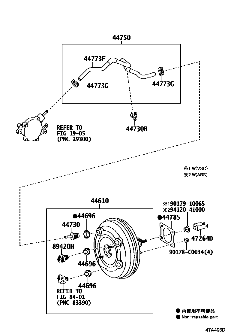 Toyota CAMRY 制动助力器和真空管 EPC diagram — 47A406D