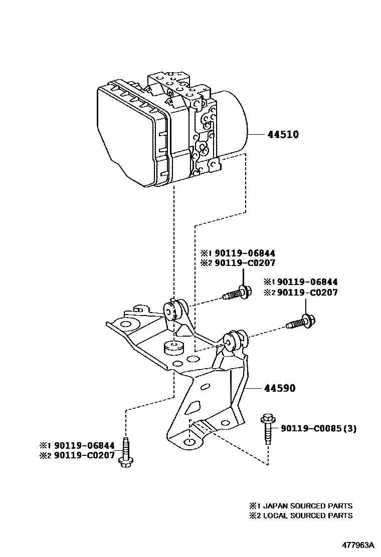 Toyota CAMRY 制动配管和卡箍 EPC diagram — 477963A