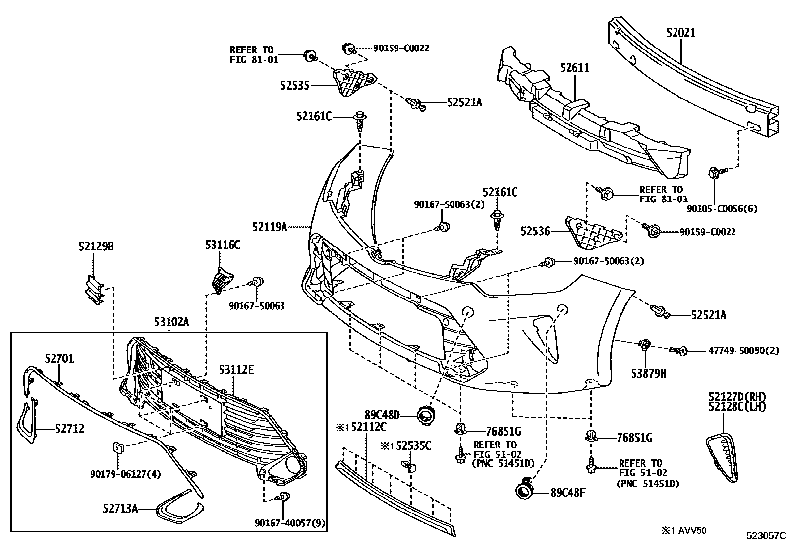 Toyota CAMRY 前保险杠及附件 EPC diagram — 523057C