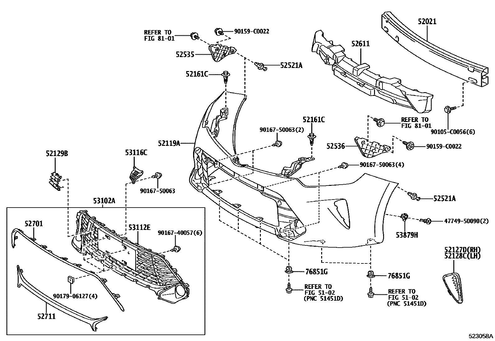 Toyota CAMRY 前保险杠及附件 EPC diagram — 523058A