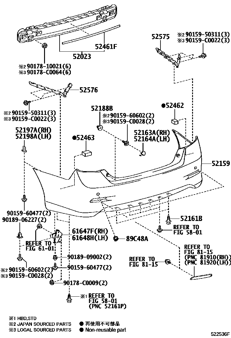 Toyota CAMRY 后保险杠及附件 EPC diagram — 522536F