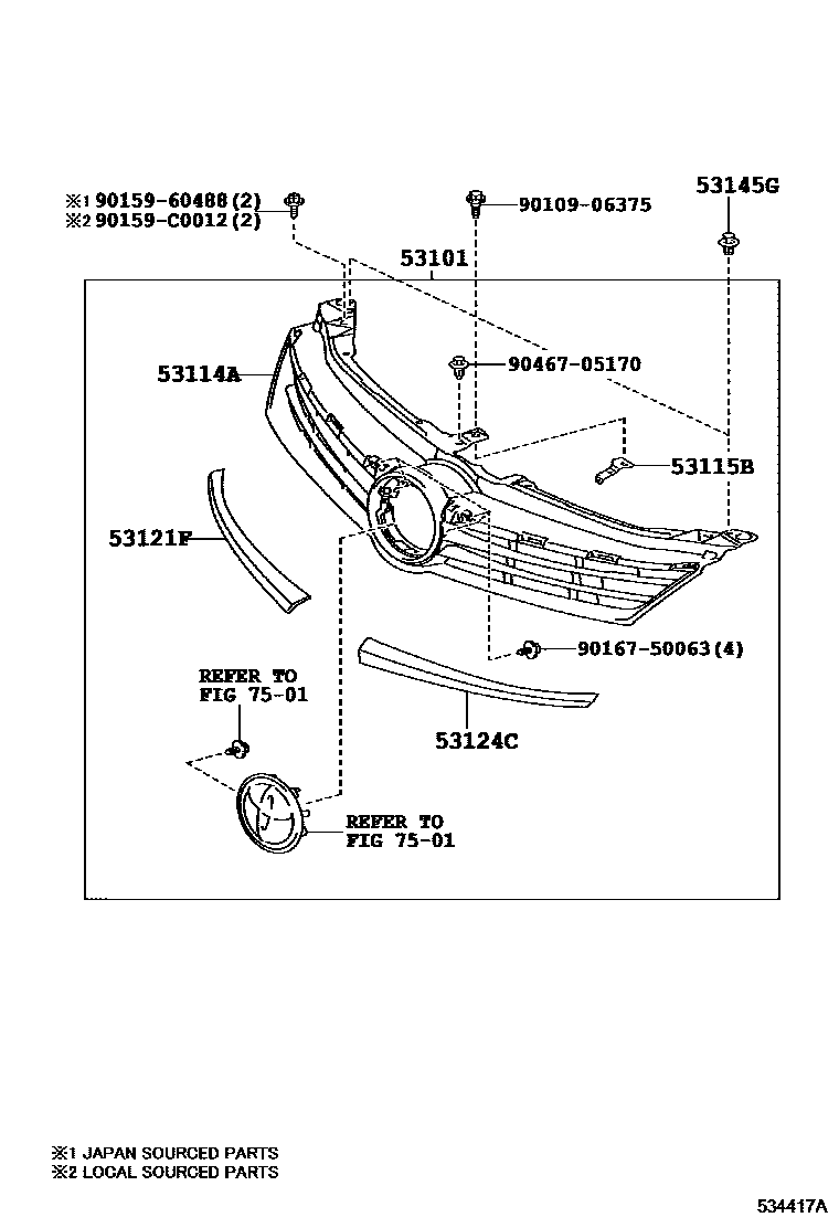 Toyota CAMRY radiator grille EPC diagram — 534417A