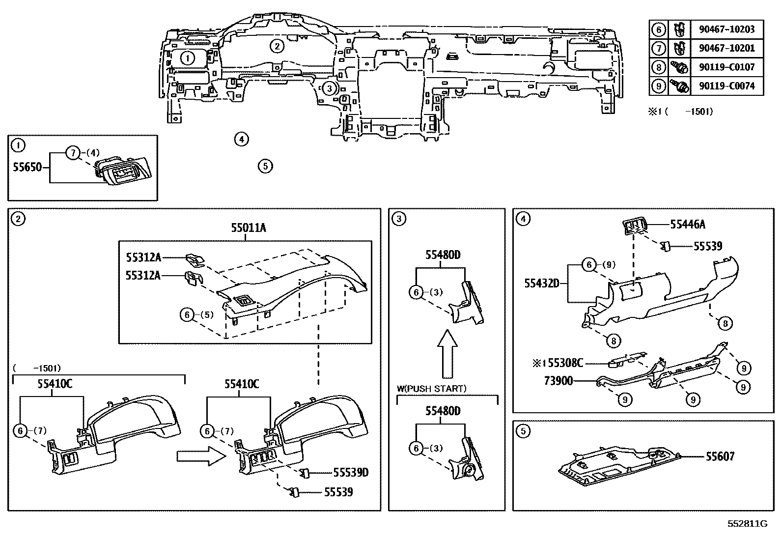 Toyota CAMRY 仪表板和手套箱 EPC diagram — 552811G