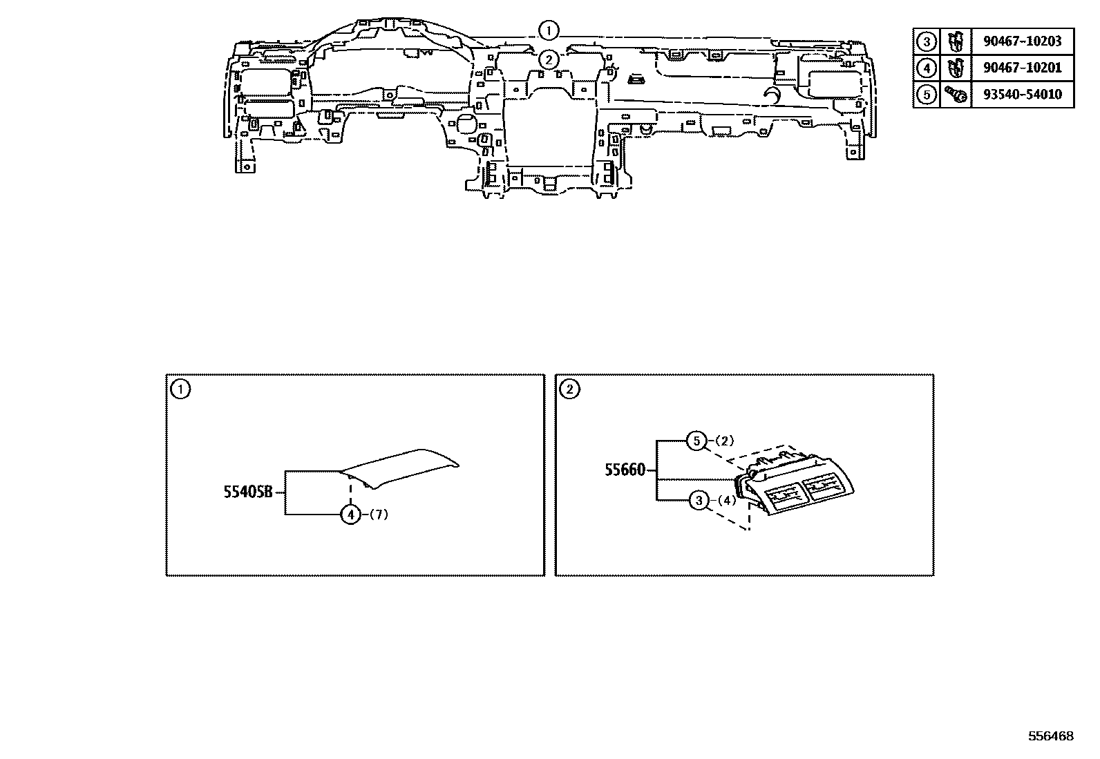 Toyota CAMRY 仪表板和手套箱 EPC diagram — 556468