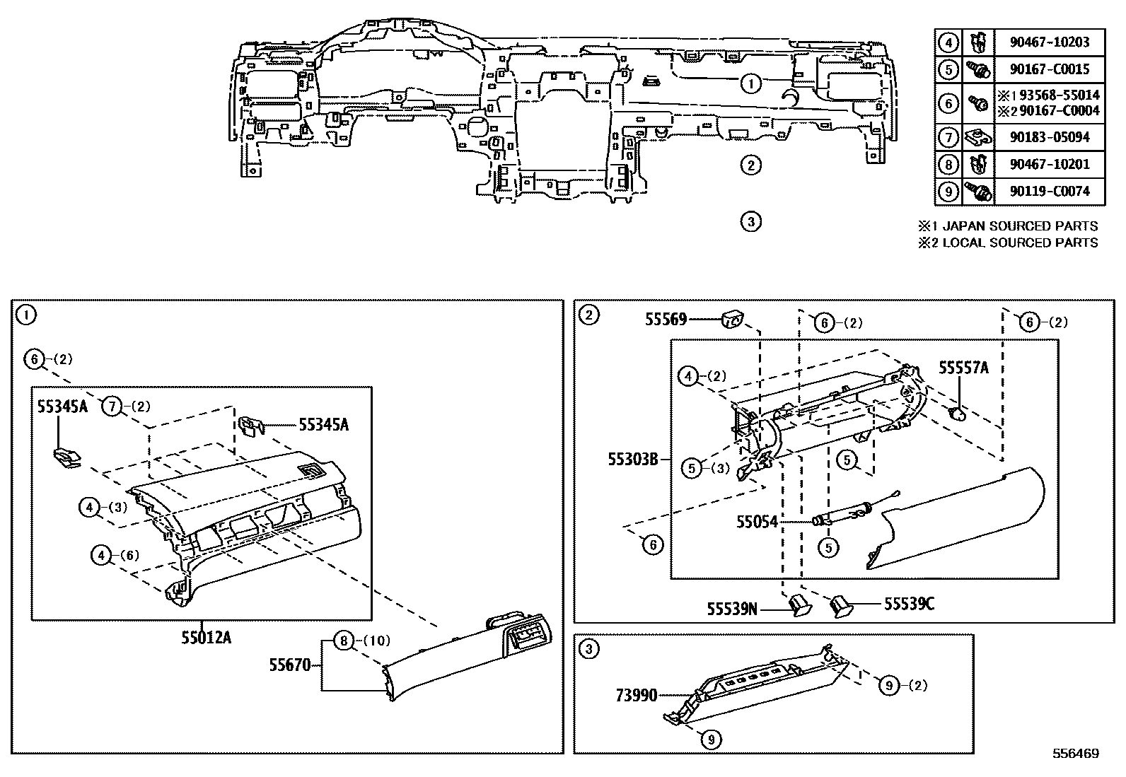 Toyota CAMRY 仪表板和手套箱 EPC diagram — 556469