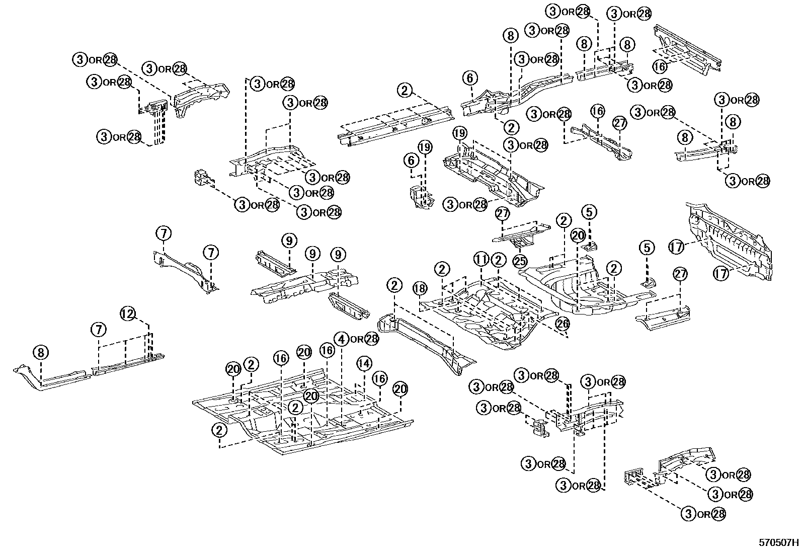 Toyota CAMRY hole plug EPC diagram — 570507H