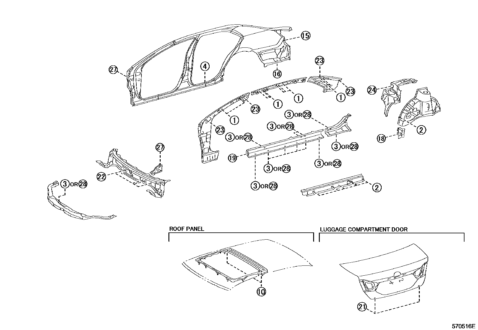Toyota CAMRY hole plug EPC diagram — 570516E