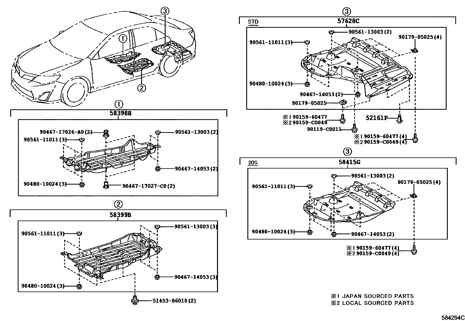 Toyota CAMRY 浅盘形地板和车身下背板 EPC diagram — 584294C