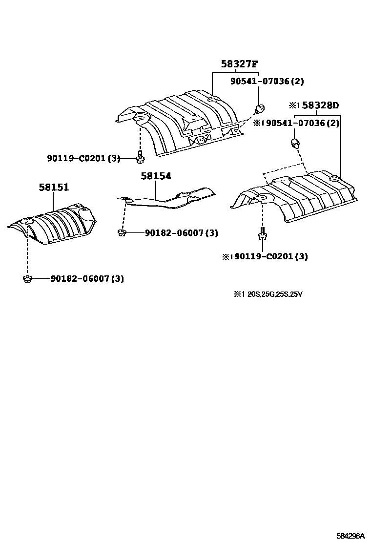 Toyota CAMRY 地板隔热垫 EPC diagram — 584296A