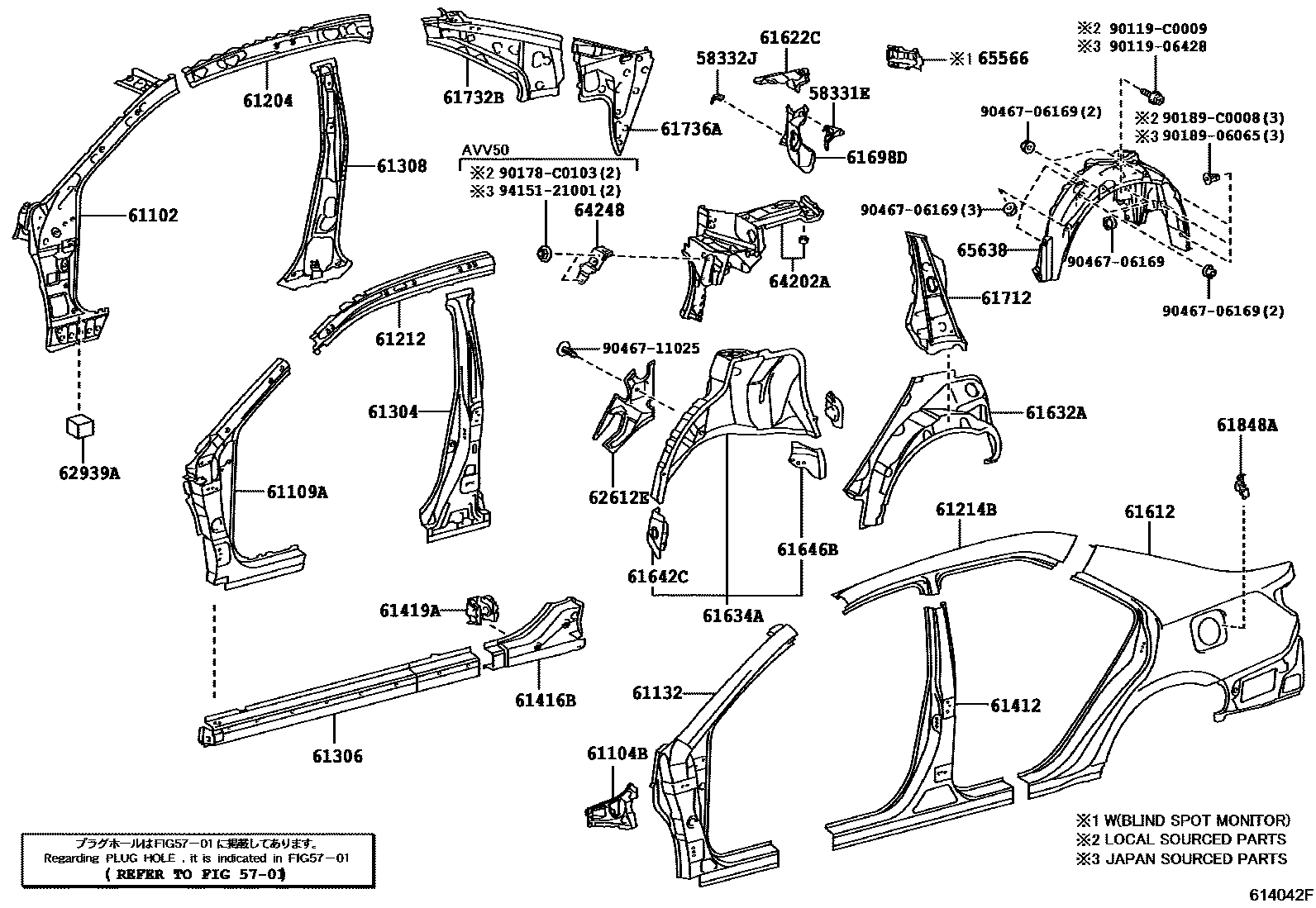 Toyota CAMRY 侧梁 EPC diagram — 614042F