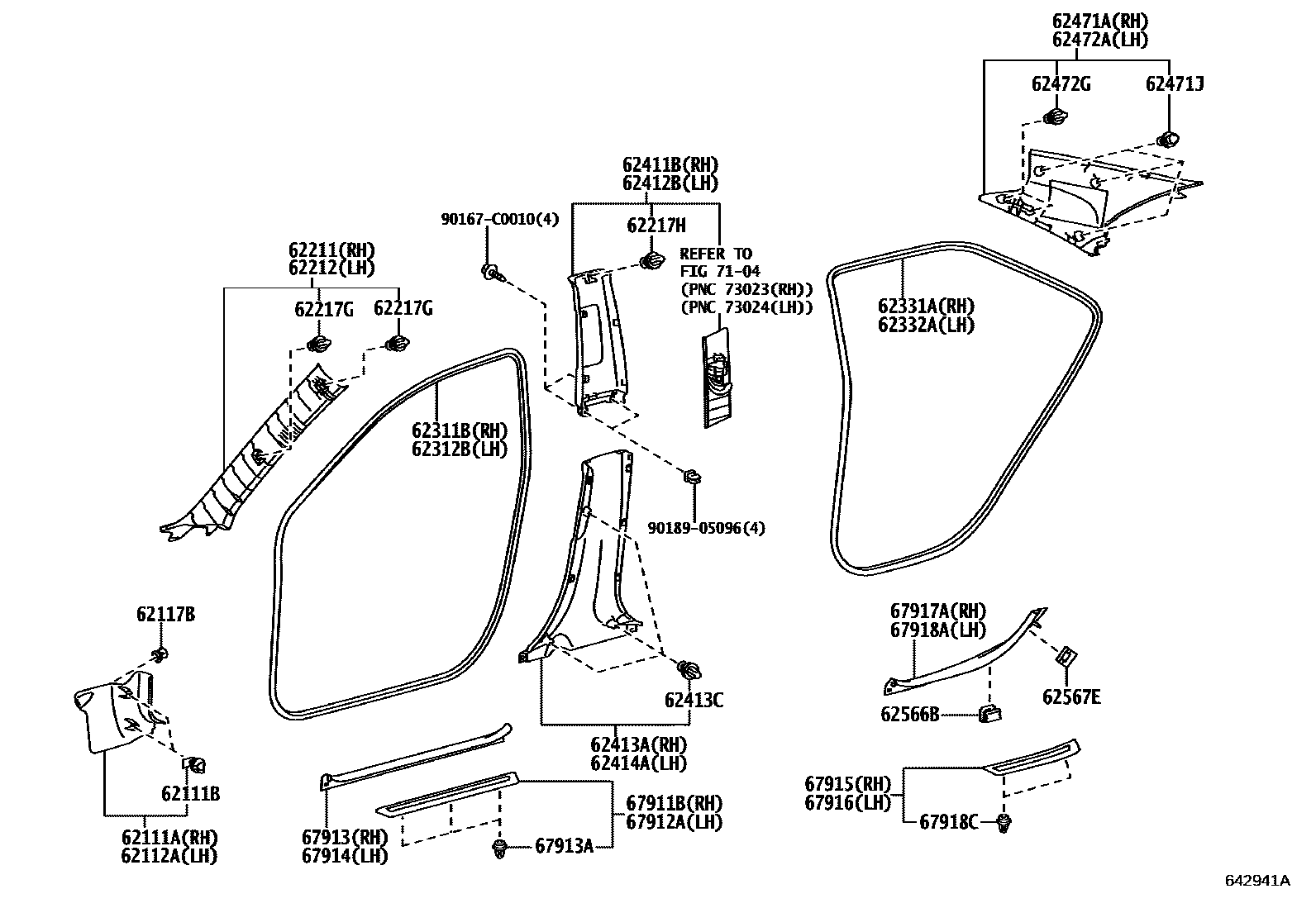 Toyota CAMRY 内饰板和车门防水胶条 EPC diagram — 642941A