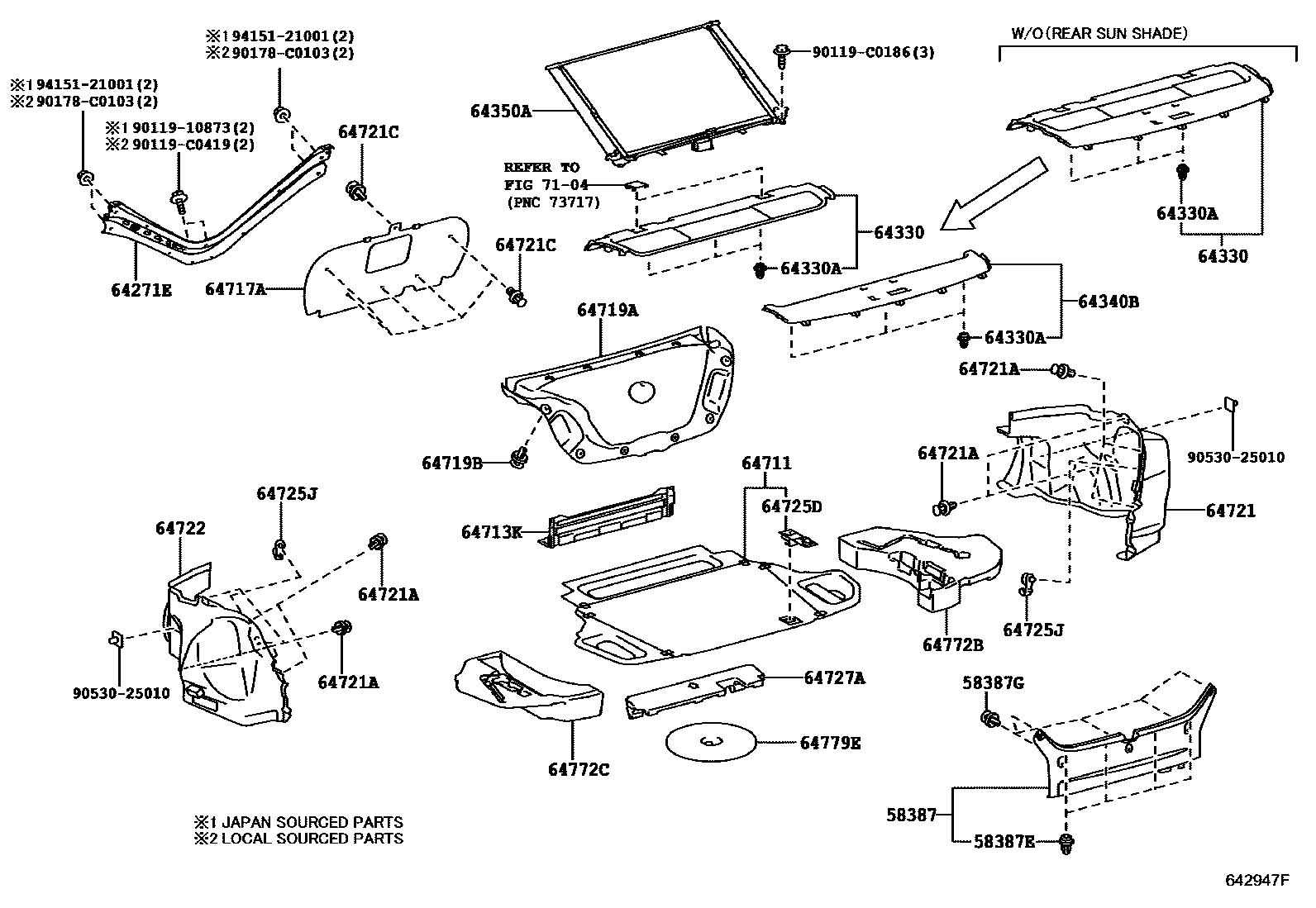 Toyota CAMRY 杂物箱板和行李箱垫 EPC diagram — 642947F