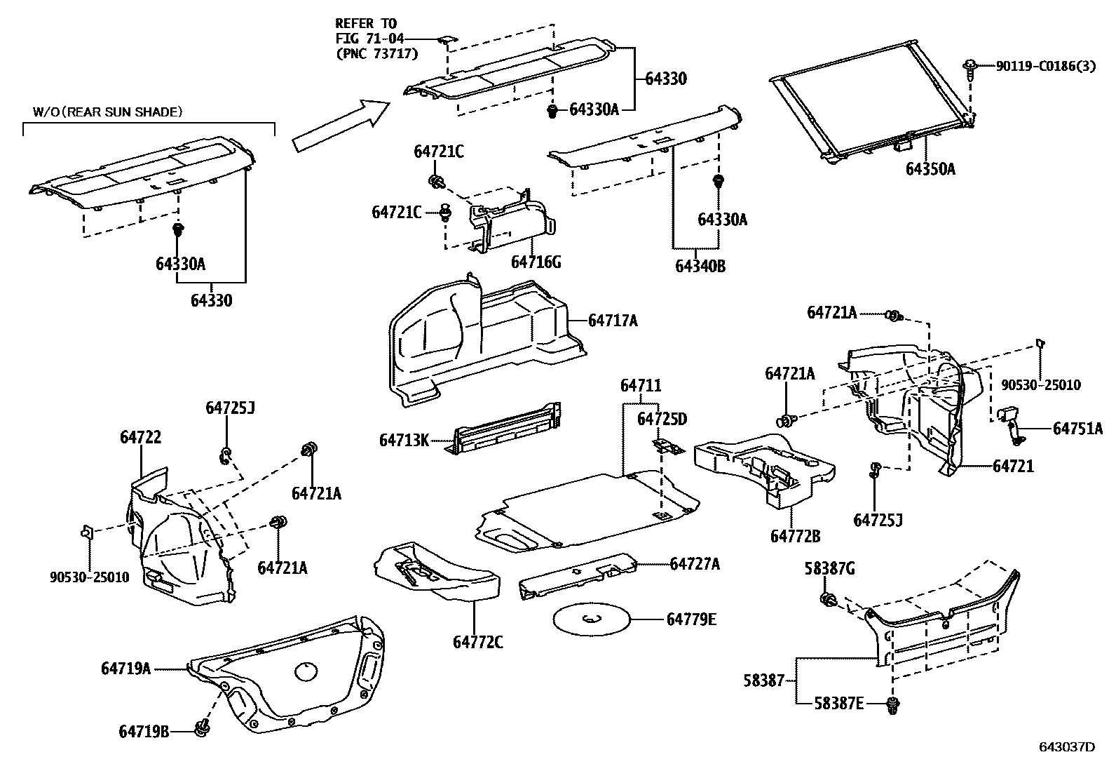 Toyota CAMRY 杂物箱板和行李箱垫 EPC diagram — 643037D
