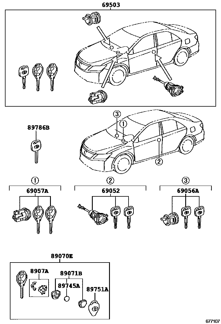Toyota CAMRY 锁芯组件 EPC diagram — 677107