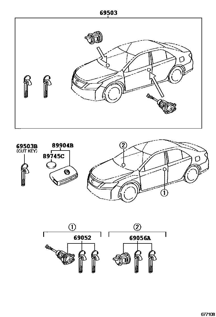Toyota CAMRY 锁芯组件 EPC diagram — 677108
