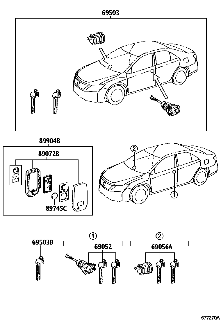 Toyota CAMRY 锁芯组件 EPC diagram — 677270A