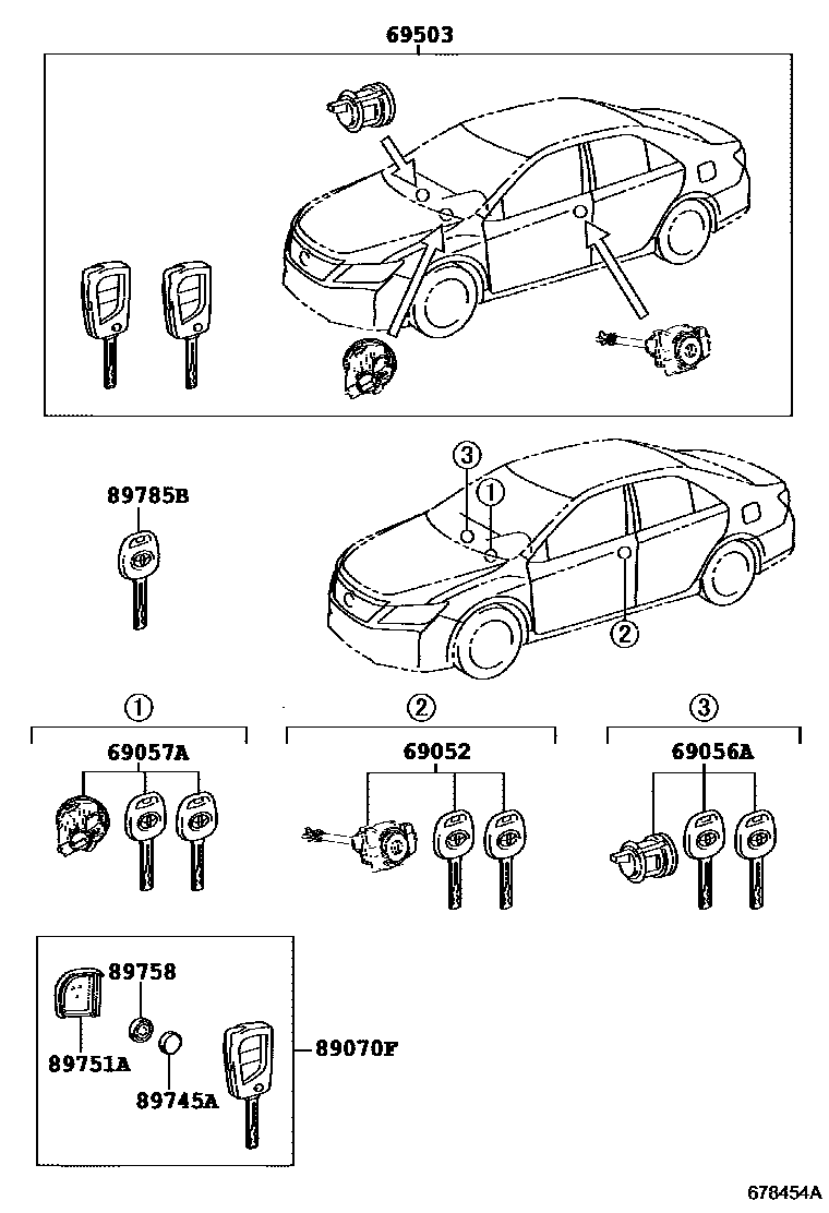 Toyota CAMRY 锁芯组件 EPC diagram — 678454A